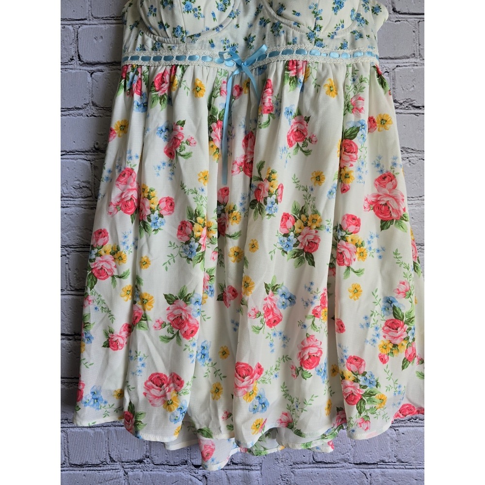 Altar'd State Laryna Floral Babydoll Mini Dress New XL Pink Yellow Rose Bustier - Picture 3 of 10